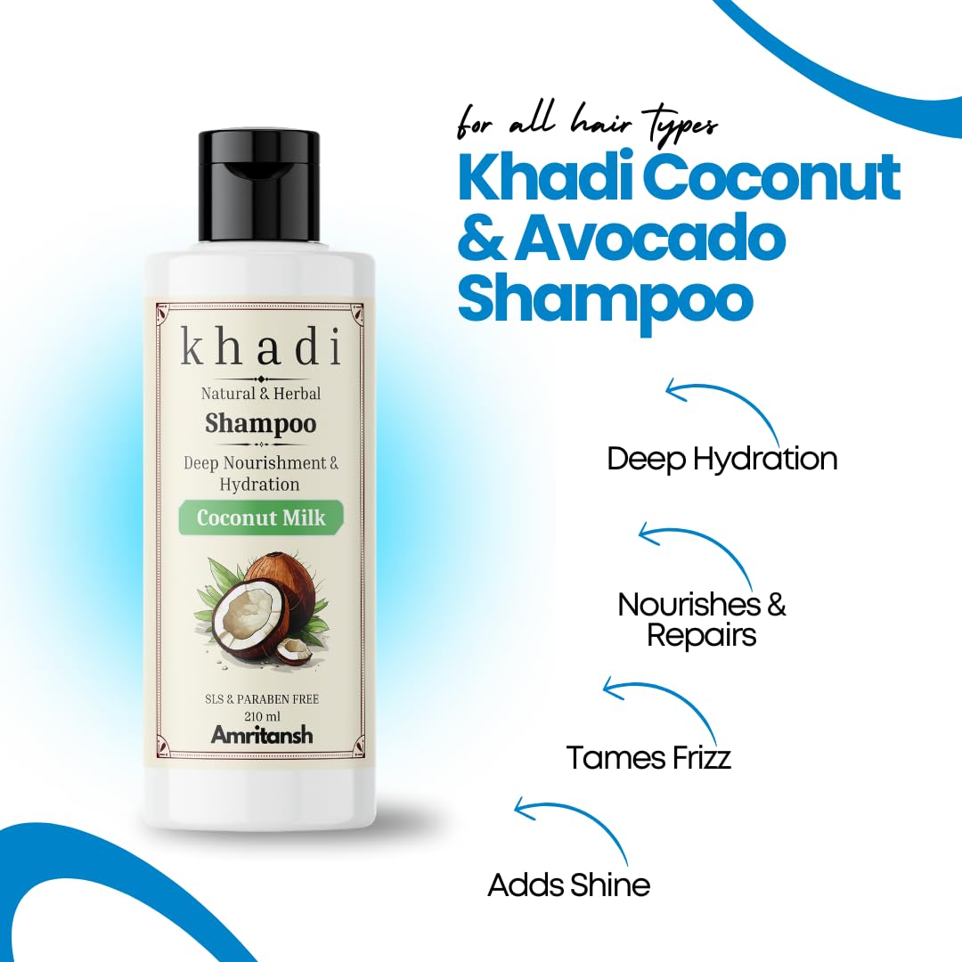 Coconut Milk Khadi Natural Shampoo | Deep Nourishment & Hydration for Dry & Damaged Hair | Sulfate & Paraben Free | 210 ML Coconut Milk (Pack of 1)