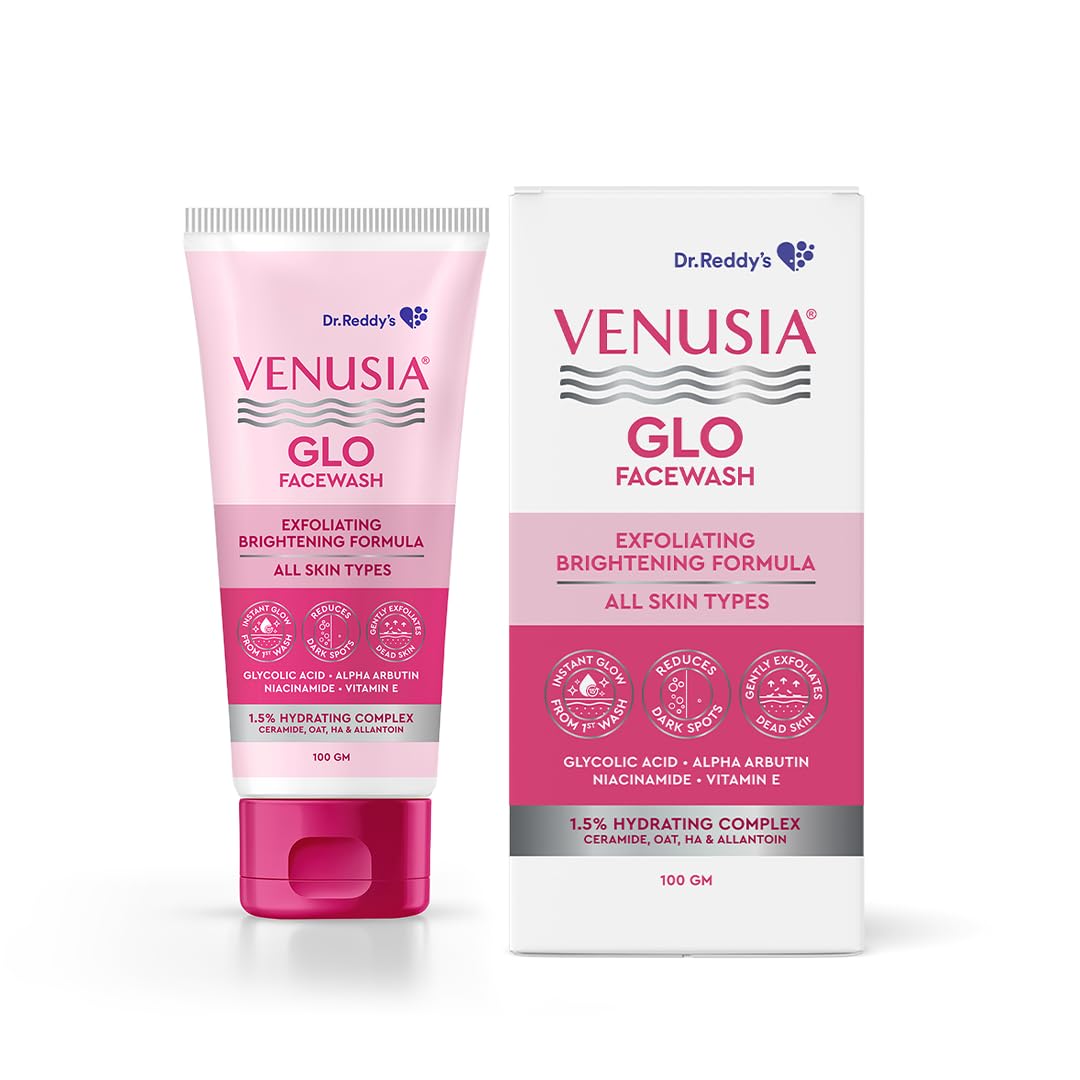 Dr. Reddy's Venusia Glo Facewash | Exfoliating & Brightening Formula | Reduces Dark Spots & Gives Instant Glow from 1st wash | Enriched with Glycolic Acid, Alph