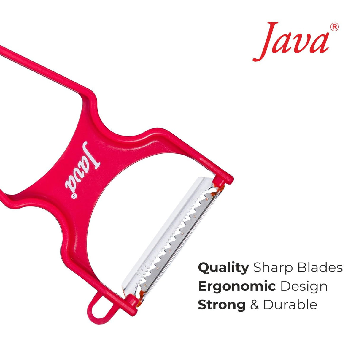 Java Rapid INOX Peeler with Stainless Steel Double Edge Blade, ABS Plastic Handle, Ergonomic Design, Dishwasher Safe, for Fruits and Vegetables (RED, Julienne)
