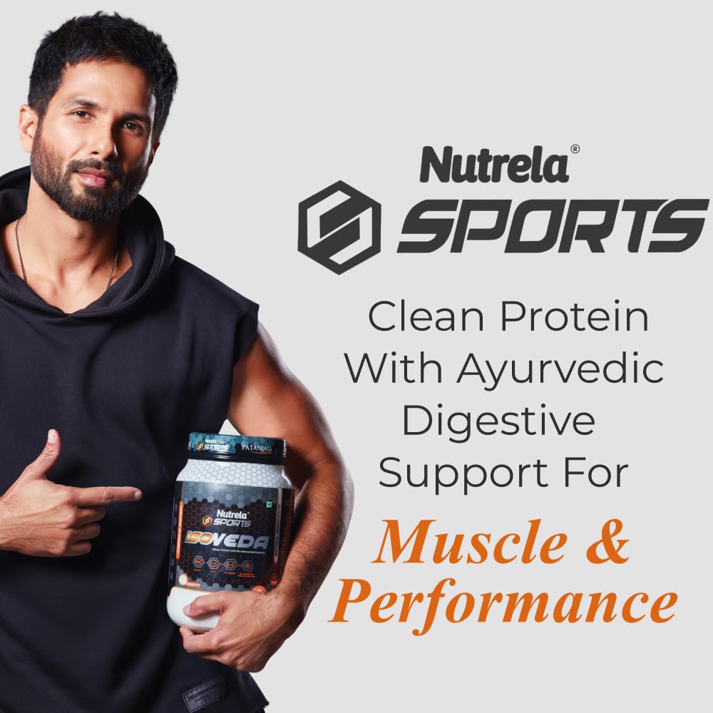 NUTRELA Sports By Patanjali Whey Protein Isolate Powder Chocolate 1kg | 27g Protein Per Scoop, 33 Serving, Fast Absorbing & Easy to Digest, Helps in Muscle Reco