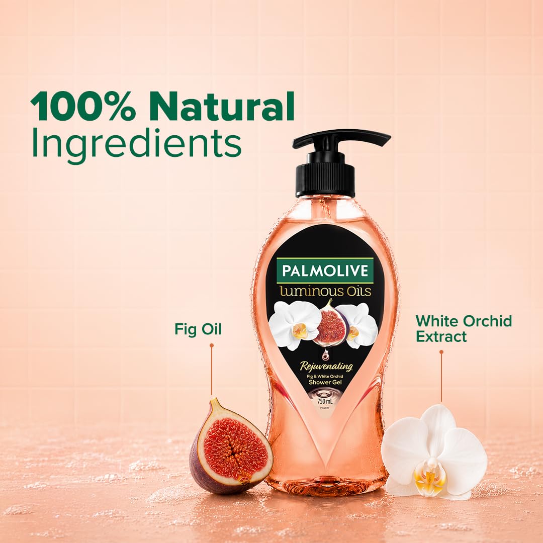 Palmolive Luminous Oil Invigorating Body Wash, 750ml Pump Bottle, 100% Natural Macadamia Oil & Peony Extracts For Everyday Freshness & Radiant Skin, PH Balanced