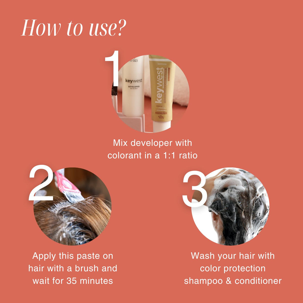 Keywest Crème Hair Colour Brown - 130ml (Ammonia Free) | Hair Color Cream | 2in1 Formula Hair Color + Hair Spa with Pro Vitamin B5
