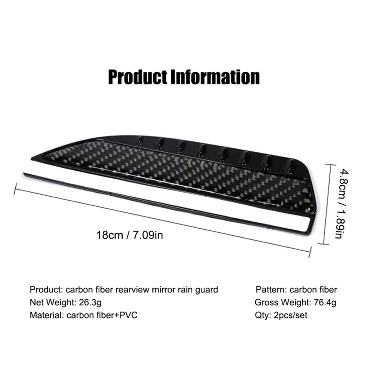 Bigens 2PCS Universal Car Rear View Mirror Rain Cover Sun Visor Eyebrow Carbon Fiber Side View Mirror Rain Guard Auto Carbon Fiber Black