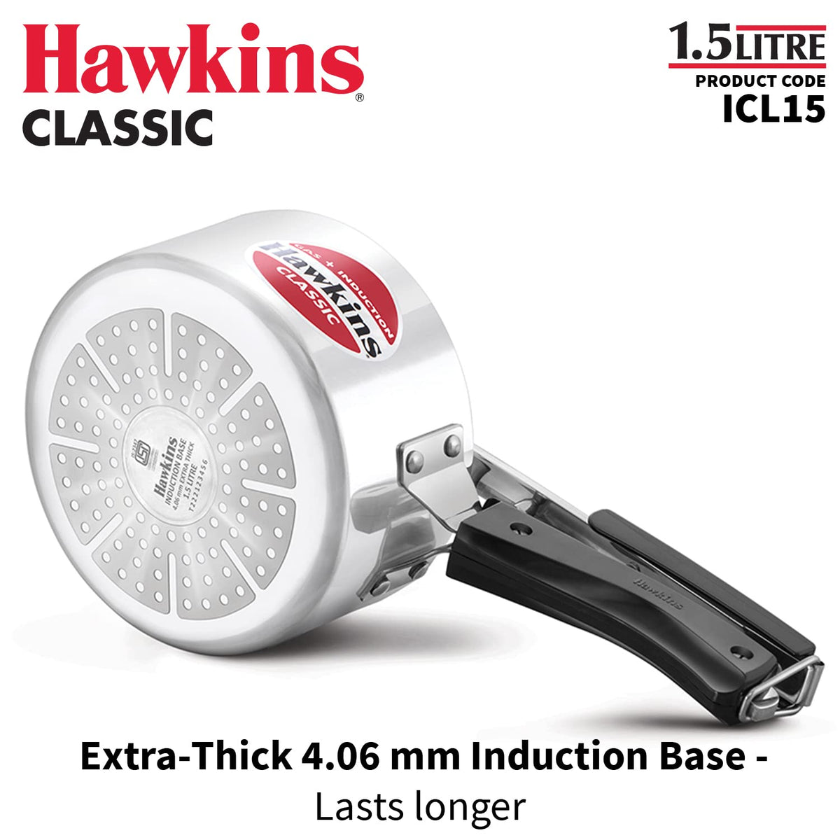 Hawkins 1.5 Litre Classic Pressure Cooker, Induction Inner Lid Baby Cooker, Best Cooker, Silver (ICL15) 1.5 Litres