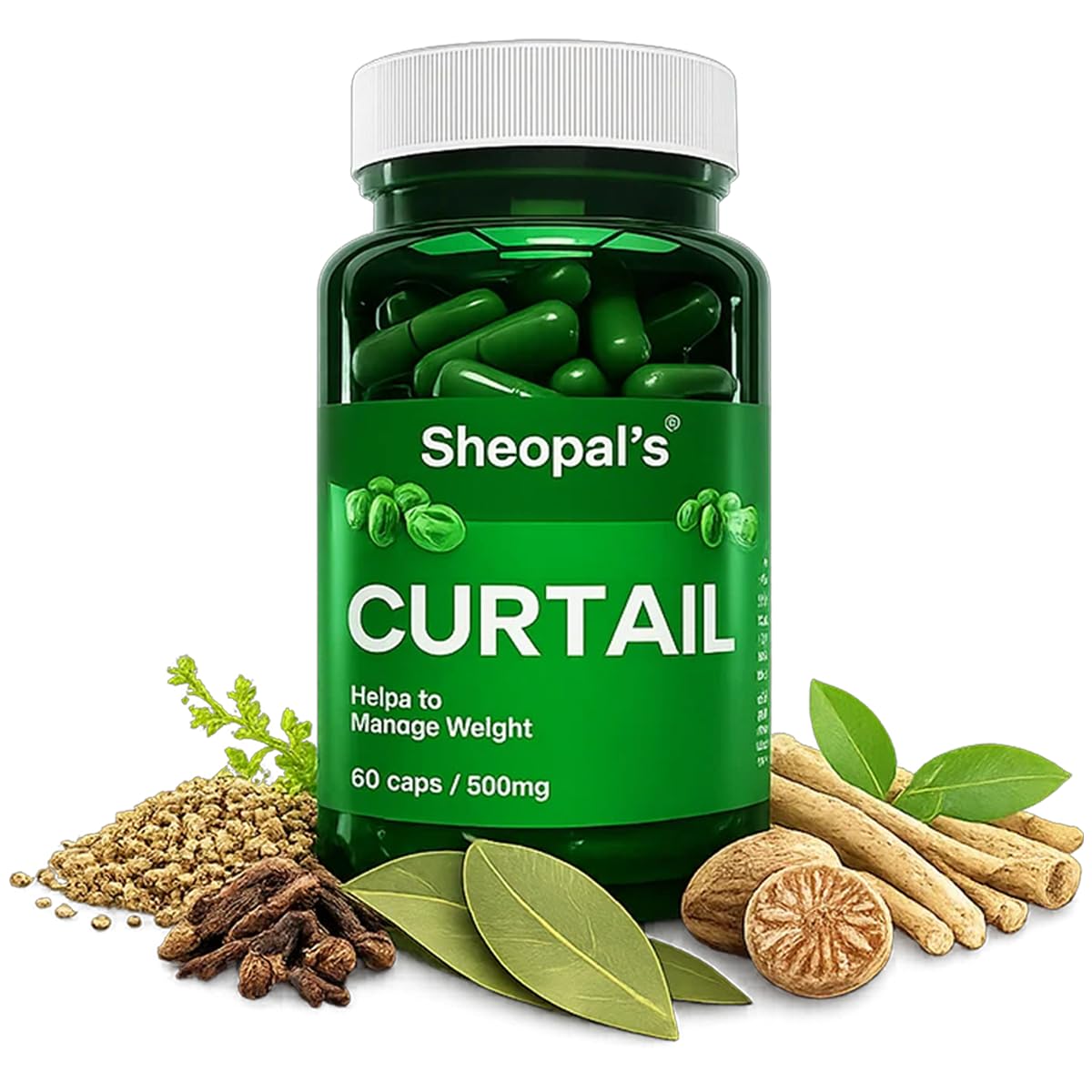 Sheopals Curtail Ayurvedic Capsules for Healthy Weight Management | Herbal Formula with Triphala, Ajwain, Punarnava, Ashwagandha, Jaiphal, Tejpatta & Lavang | D