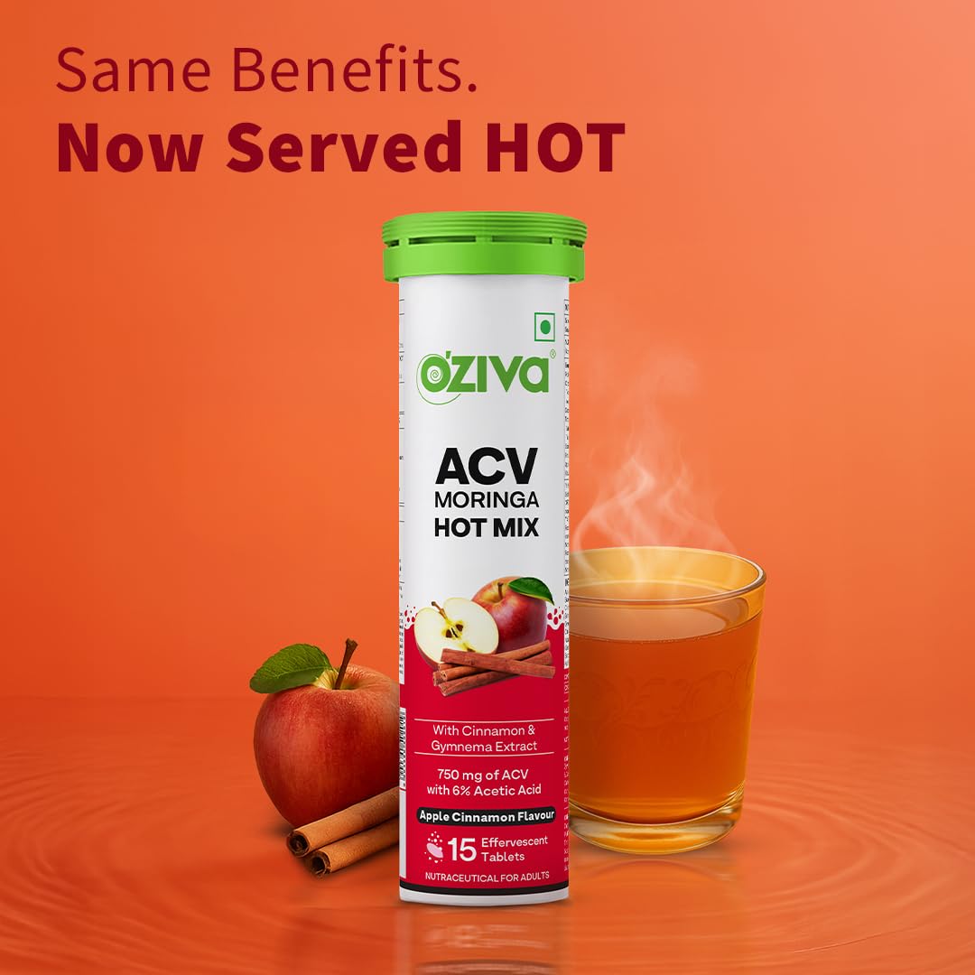 OZiva ACV Moringa Hot Mix Tablets, Boost Metabolism, Apple Cinnamon 15 count (Pack of 1)