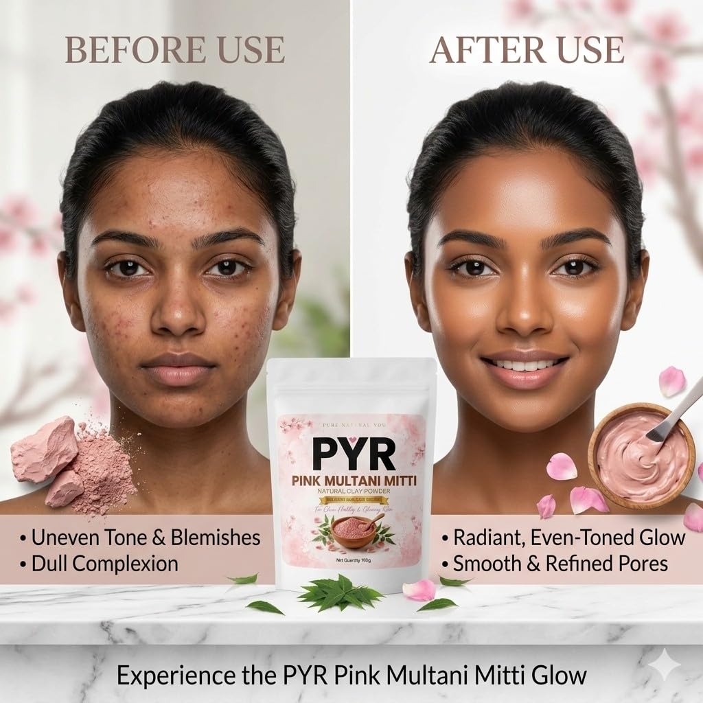 PYR- NATURAL PINK MULTANI MITTI POWDER FOR FACE, SKIN 100g