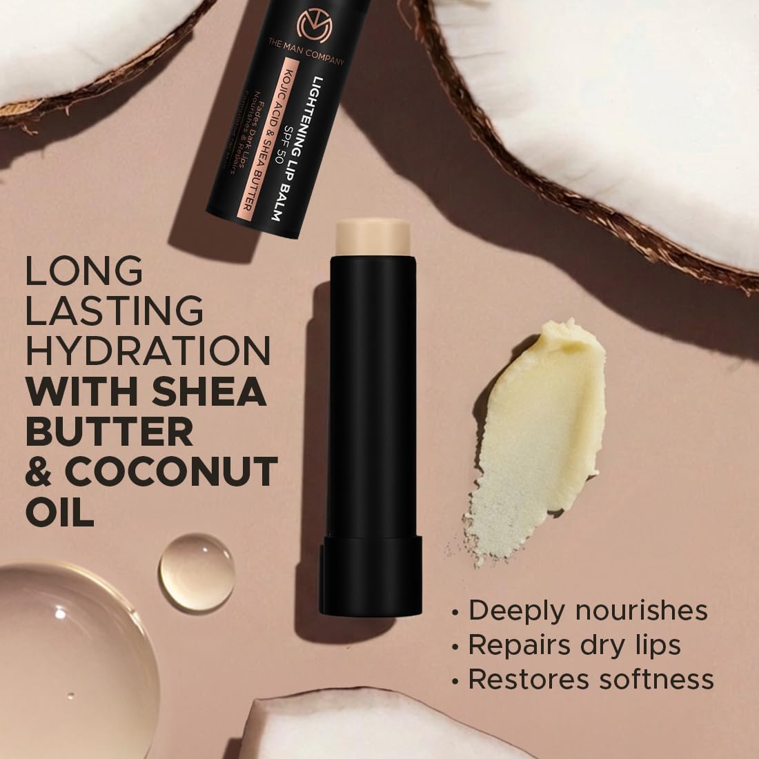 The Man Company Lightening Lip Balm| For Man | Brightens Lips | Non Tinted | Sun Protection with SPF50 | Hydrates | Fades Lip Pigmentation | Kojic Acid & Shea B