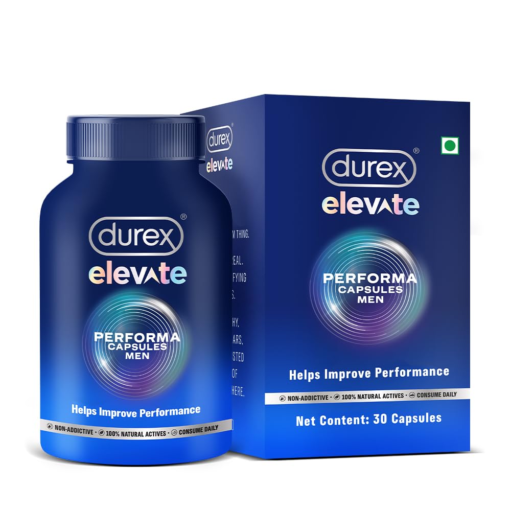 Durex Elevate Performa Shilajit Capsules For Men with Durex Mutual Climax Condoms for Men & Women | Dotted | 10 Count