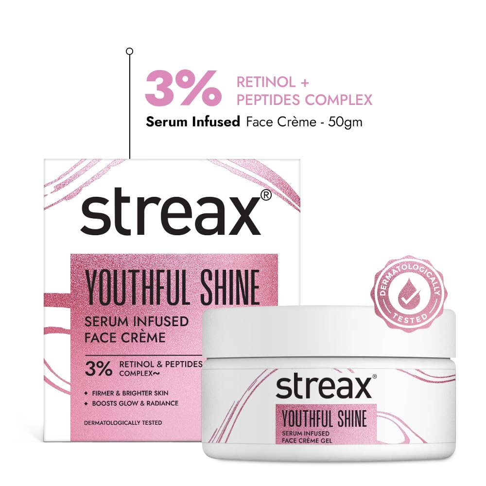 Streax Youthful Shine Serum Infused Face Cream, 50 gm with 3% Retinol & Peptides Complex