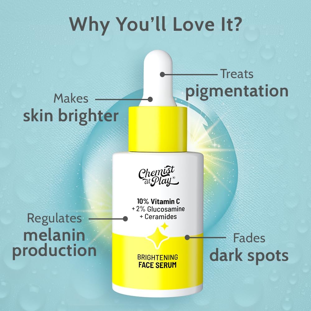 Chemist at Play 30x Vitamin C Face Wash, 10% Vitamin C Face Serum & Under Eye Cream Combo | Fades Dark Spots, Brightens & Reduces Dark Circles & Puffiness | 100