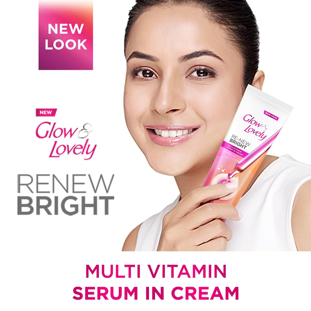 "Glow and Lovely Renew Bright Multivitamin Serum in Cream | Vitamins B,C and E | Renews Skin cells |Bright and Healthy Skin | Clinically proven formula is derma