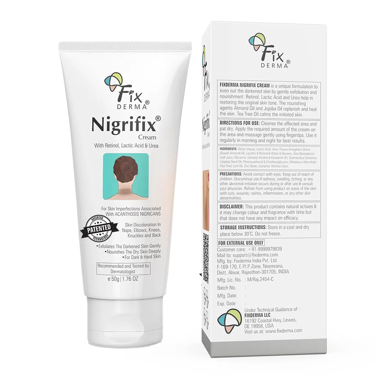 Fixderma Nigrifix Cream for Acanthosis Nigricans with Lactic Acid | Dermatologist Tested Retinol Cream | For Dark Body Parts like Neck, Ankles, Knuckles, Armpit