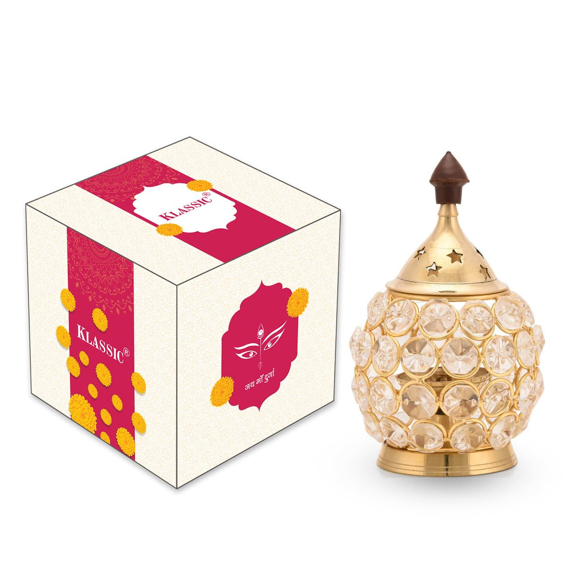 Klassic 4.5 Inch Swastik Akhand Diya with Borosilicate Glass Shade | Pure Brass Oil Lamp for Mandir, Daily Puja, Pooja Room, Diwali, Prayer, Wick Holder Festive