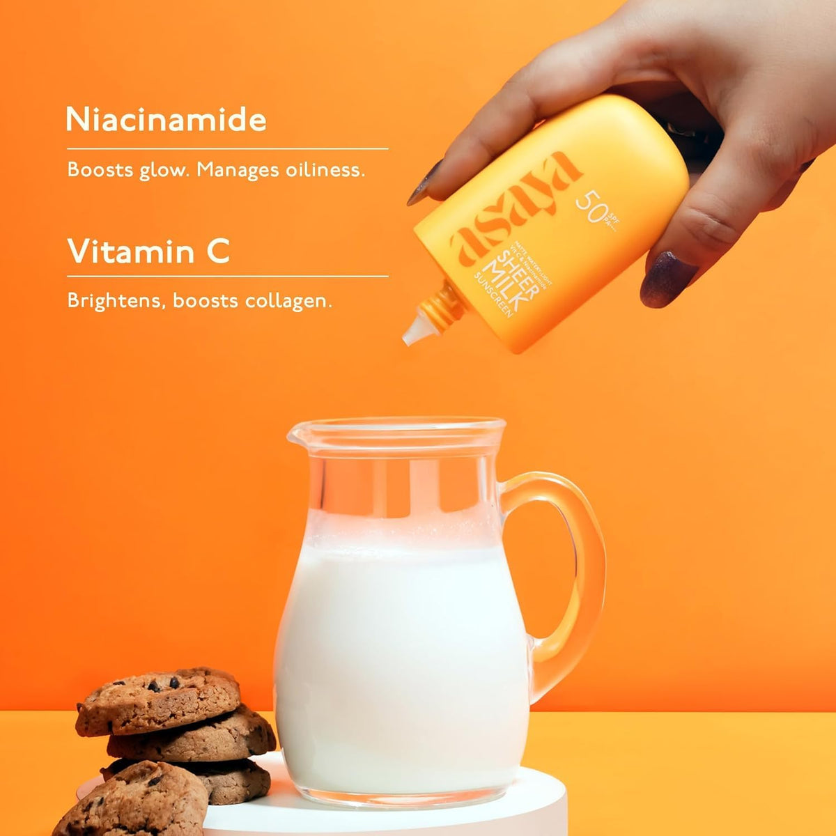 Asaya Sheer Milk Sunscreen SPF 50 PA++++ UVA+UVB | Water Based, Lightweight Fluid with Niacinamide for Brightening & Barrier Support | Matte & Quick Absorbing |