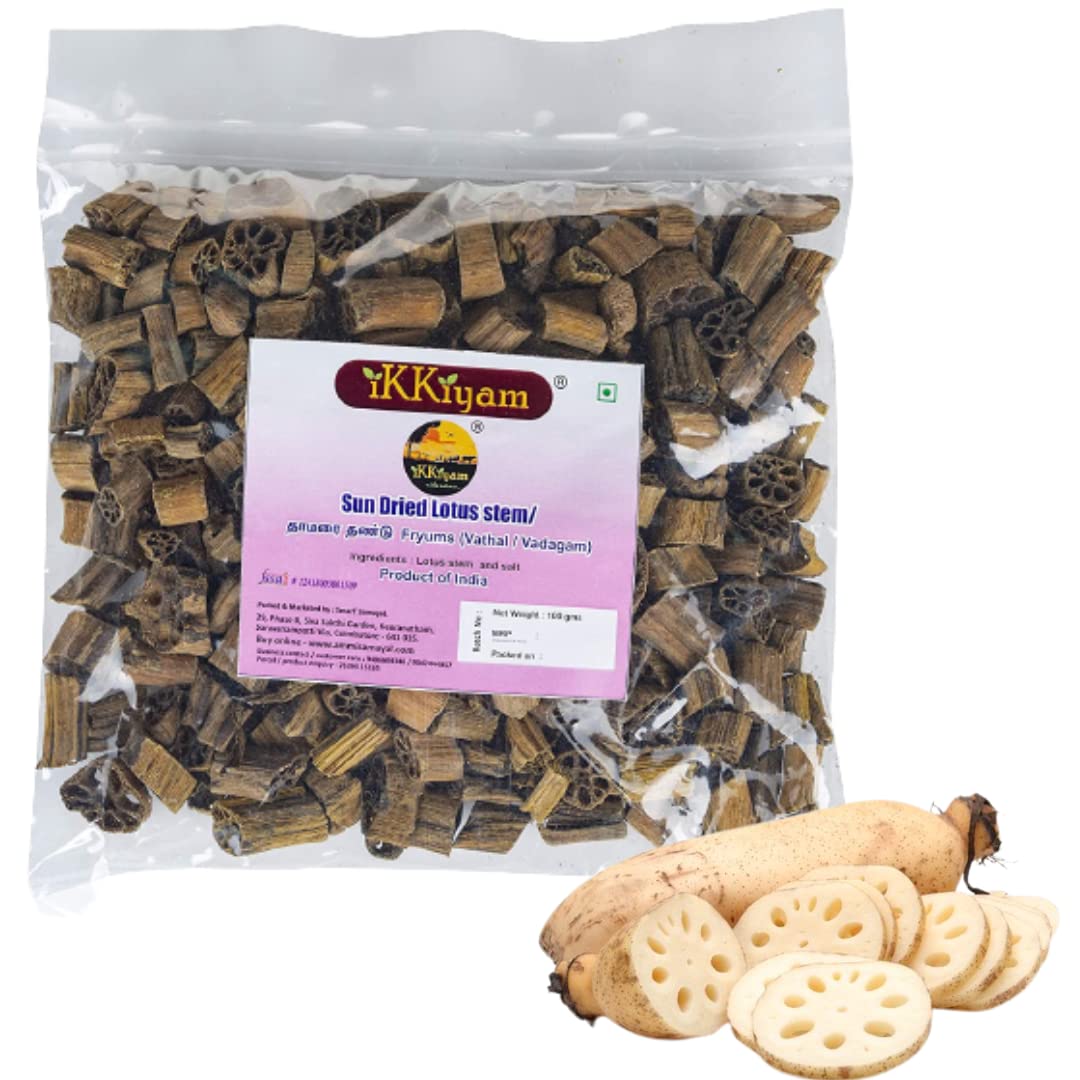 Ikkiyam Sun Dried Lotus Stem (Fryams) | Organic & Premium Thamara Valayam Vathal | Traditional Dried Kamal Dandi/Kakdi (Thamarai Thandu) | Healthy Snack & Cooki