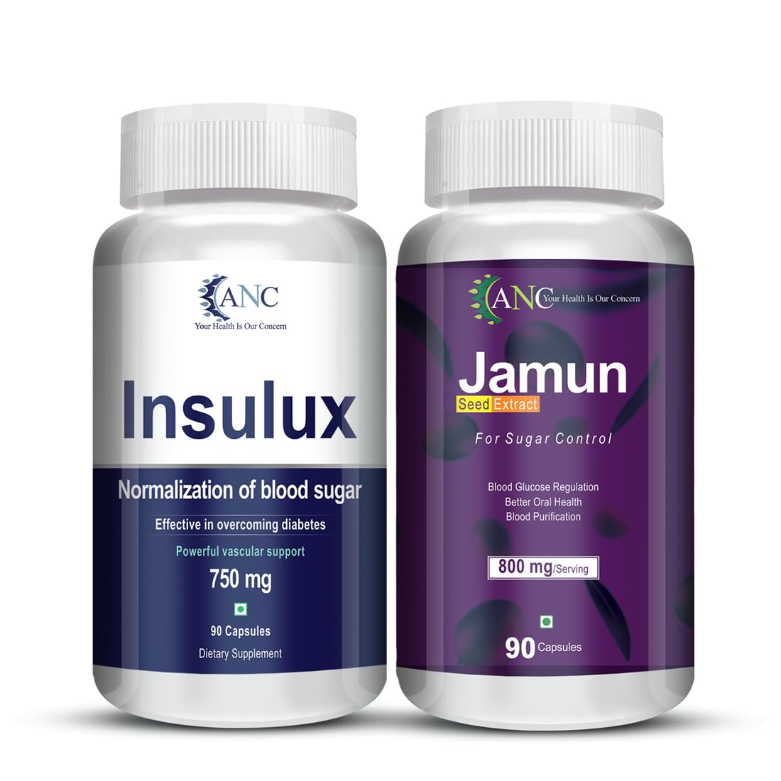 ANC Natural Insulux For Boost Energy,Endocrine Health & Diabetes Control (90 Capsules) With Jamun Seed Extract For Sugar control (90 Capsules)
