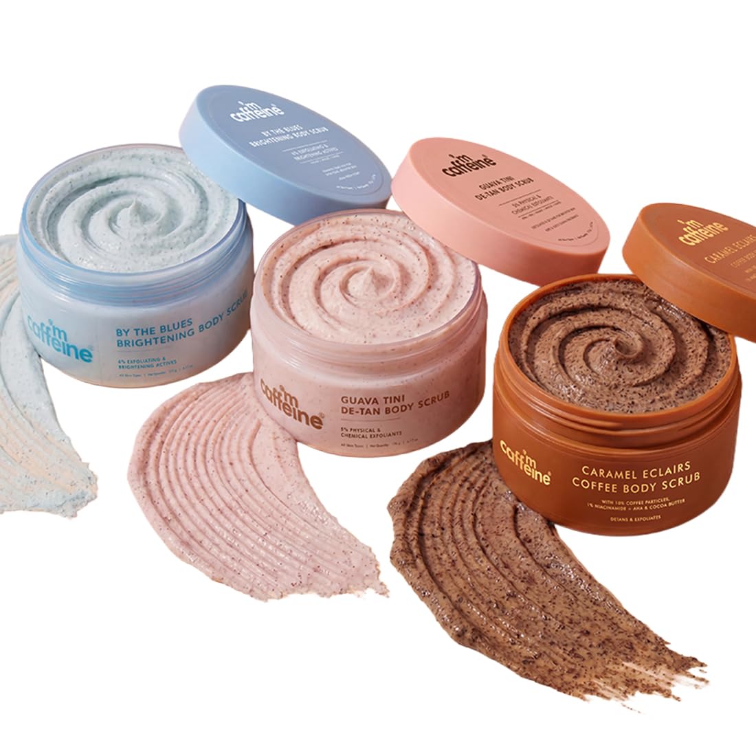 mCaffeine 2-in-1 By The Blues Exfoliating & Brightening Body Scrub (Pack of 3) | 6% Multi-Action Actives with Niacinamide, Walnut & Apricot | Glycerin for Hydra