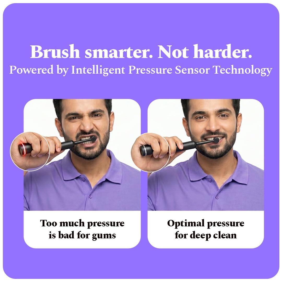 Pressure Sensor Electronic Smart Oscillating Toothbrush | Rechargeable Electric Toothbrush for Adults, 3 Modes, 2-Min Auto Timer, 21-Day Battery, IPX7 Waterproo