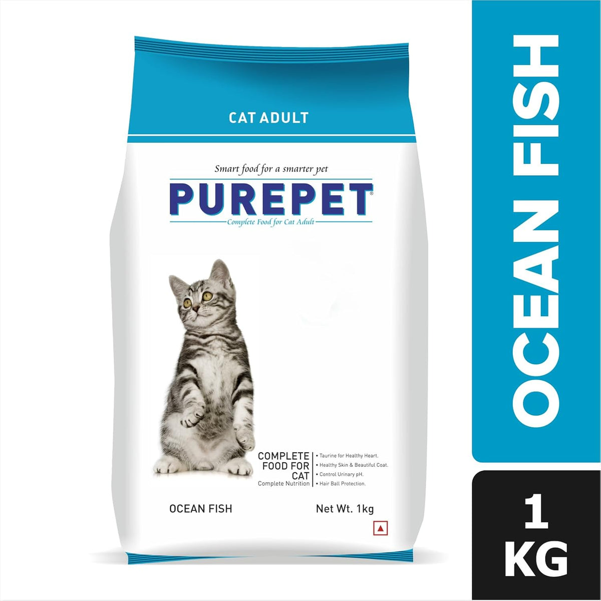 Purepet Adult Dry Cat Food 1kg | Ocean Fish Flavour | Hairball Protection | Heart Care with Taurine | Skin & Coat Health 1 kg (Pack of 1)