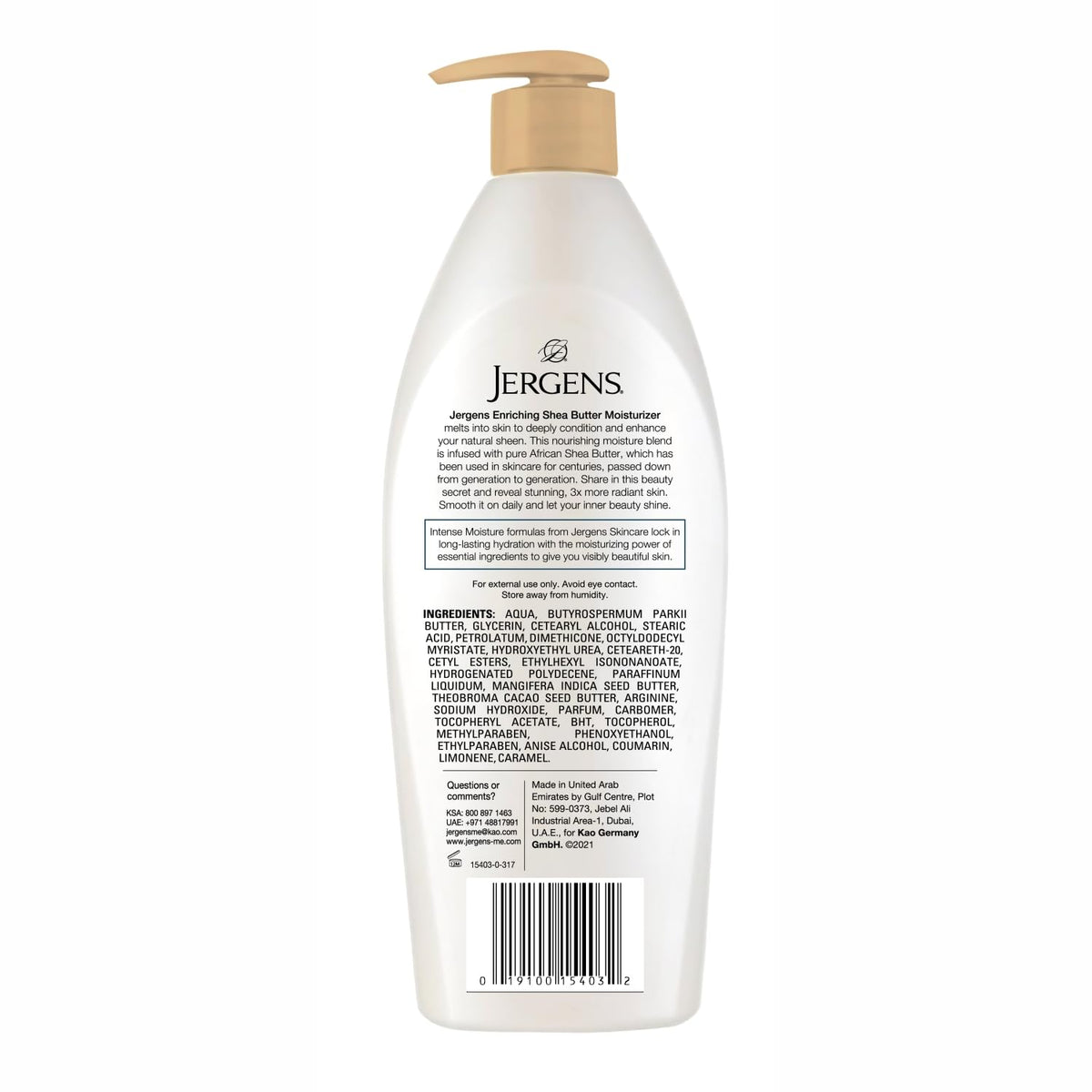 Jergens Shea Butter Deeply Conditioning Body Moisturizer 400ml, Hydrating & Nourishing Lotion for Dry Skin, Daily Use Cream for Soft, Smooth & Shiny Skin, Light