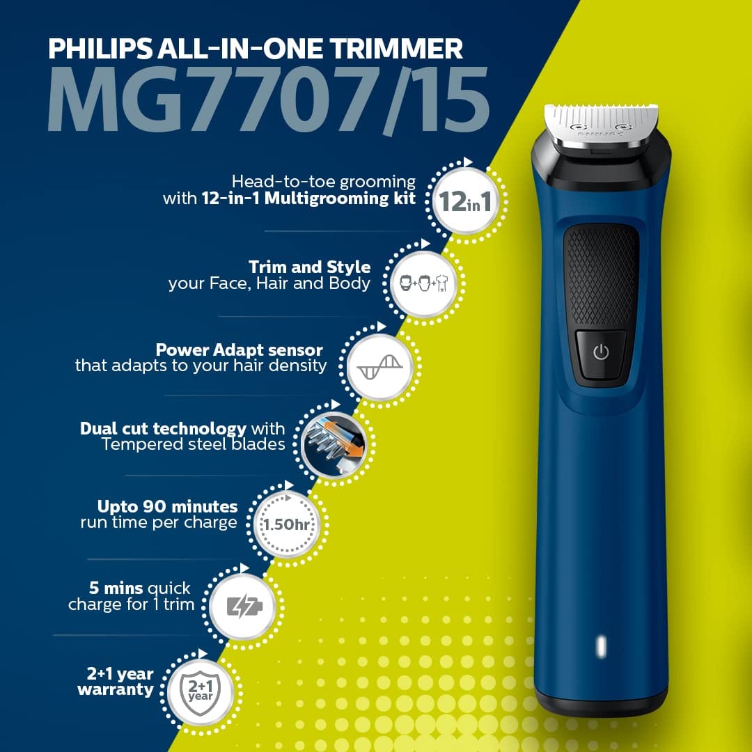 Philips - Multi Grooming Kit (MG7707/15) 5-in-1, Face, Head and Body - All-in-one Trimmer