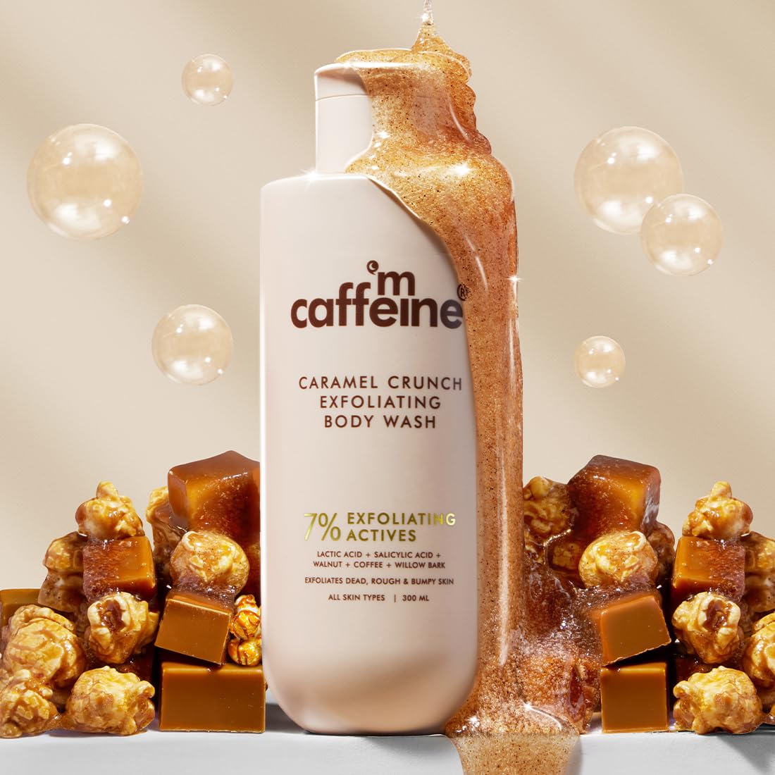 mCaffeine Smooth Skin Duo | Caramel Crunch Exfoliating Body Wash & Eclairs Coffee Scrub | 7% Exfoliating Actives | 10% Coffee Grounds, AHA- Glycolic & Lactic Ac