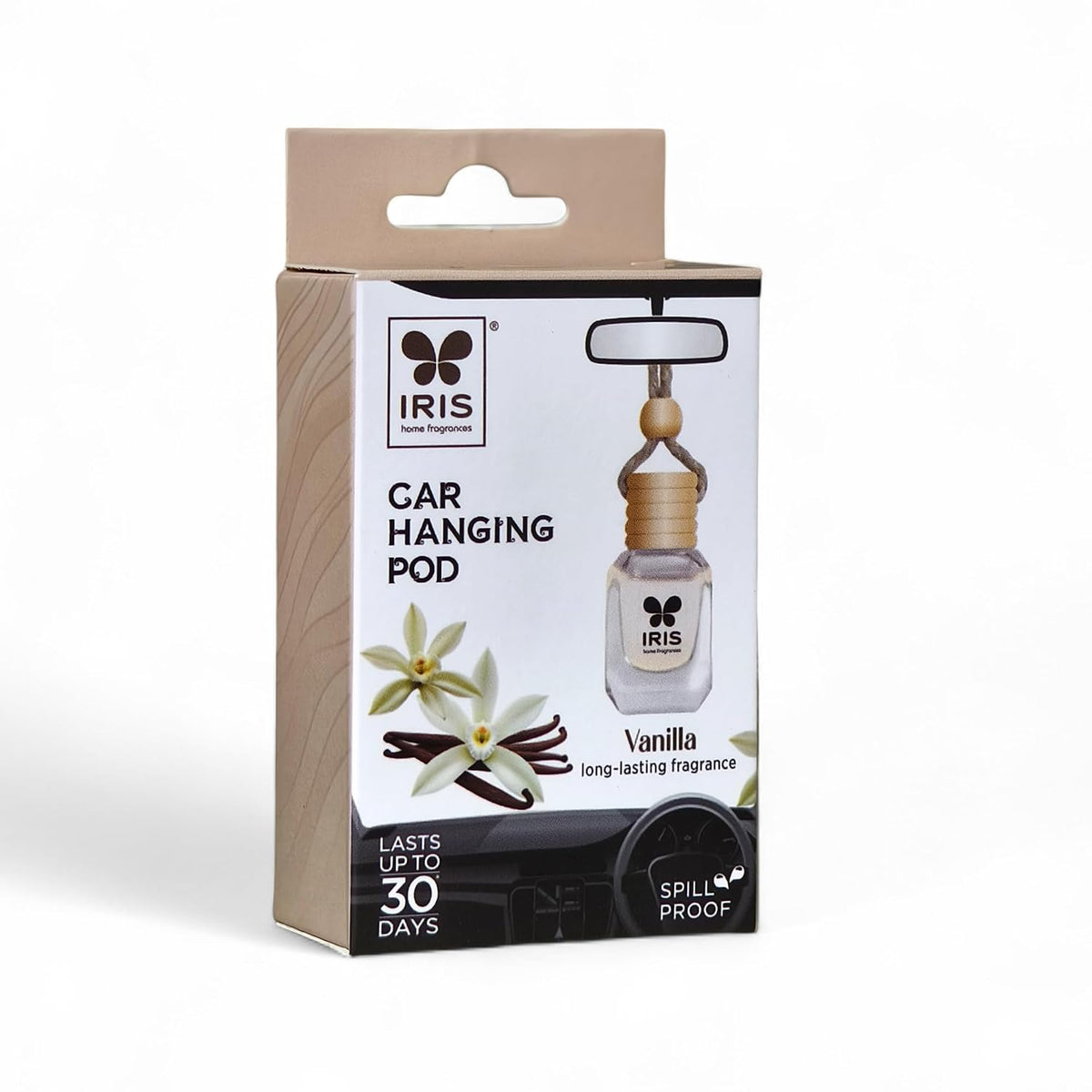 IRIS Car Hanging Pod Air Freshener – Vanilla | 10ml | Compact design, Consistent Aroma - lasts up to 30 days