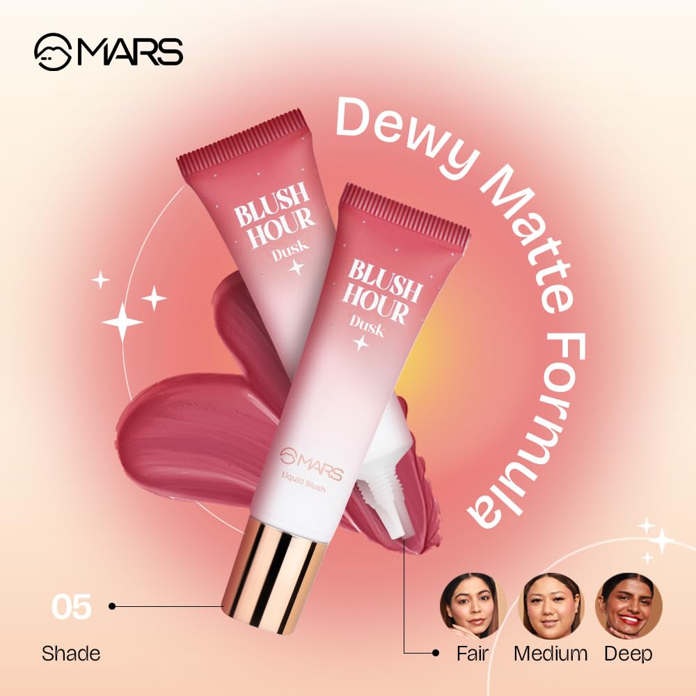 MARS Liquid Blush Hour (12 ml) (05-DUSK) | Dewy-Matte Finish | Highly Pigmented | Lightweight & Long-Lasting Formula | Effortless Application