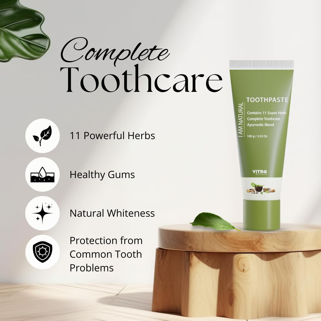 Vitro Ayurvedic Herbal Toothpaste | Fresh Breath That Lasts All Day | With Clove, Cinnamon, Badi Elaichi and more | Fluoride Free | 100g