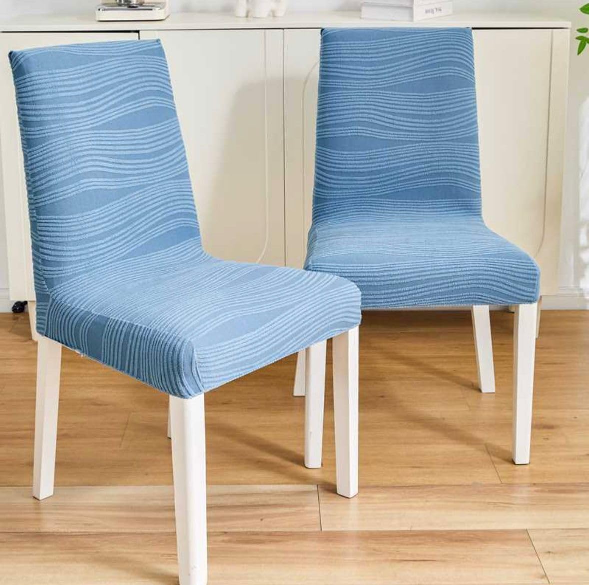 HOMETHREADS Stretchable Jacquard Chair Seat Covers – Elastic, Removable & Washable Seat Protector for Dining Room, Kitchen, Party & Restaurant Chairs – Durable