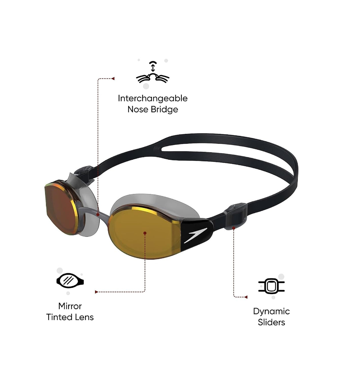 Speedo Unisex Adult Mariner Pro Mirror-Lens Swim Goggles - Black & Orange Black One Size