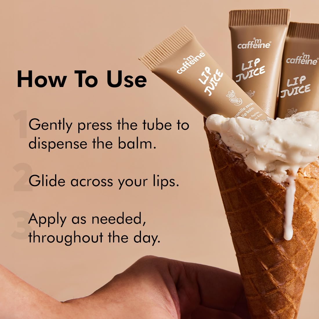 mCaffeine Lip Juice Vanilla Cocoa Lip Balm | 24 hrs Moisturization | Sweet Vanilla Flavor | With Peptides, Cocoa Butter & Vitamin E | Heals Dry & Chapped Lips |