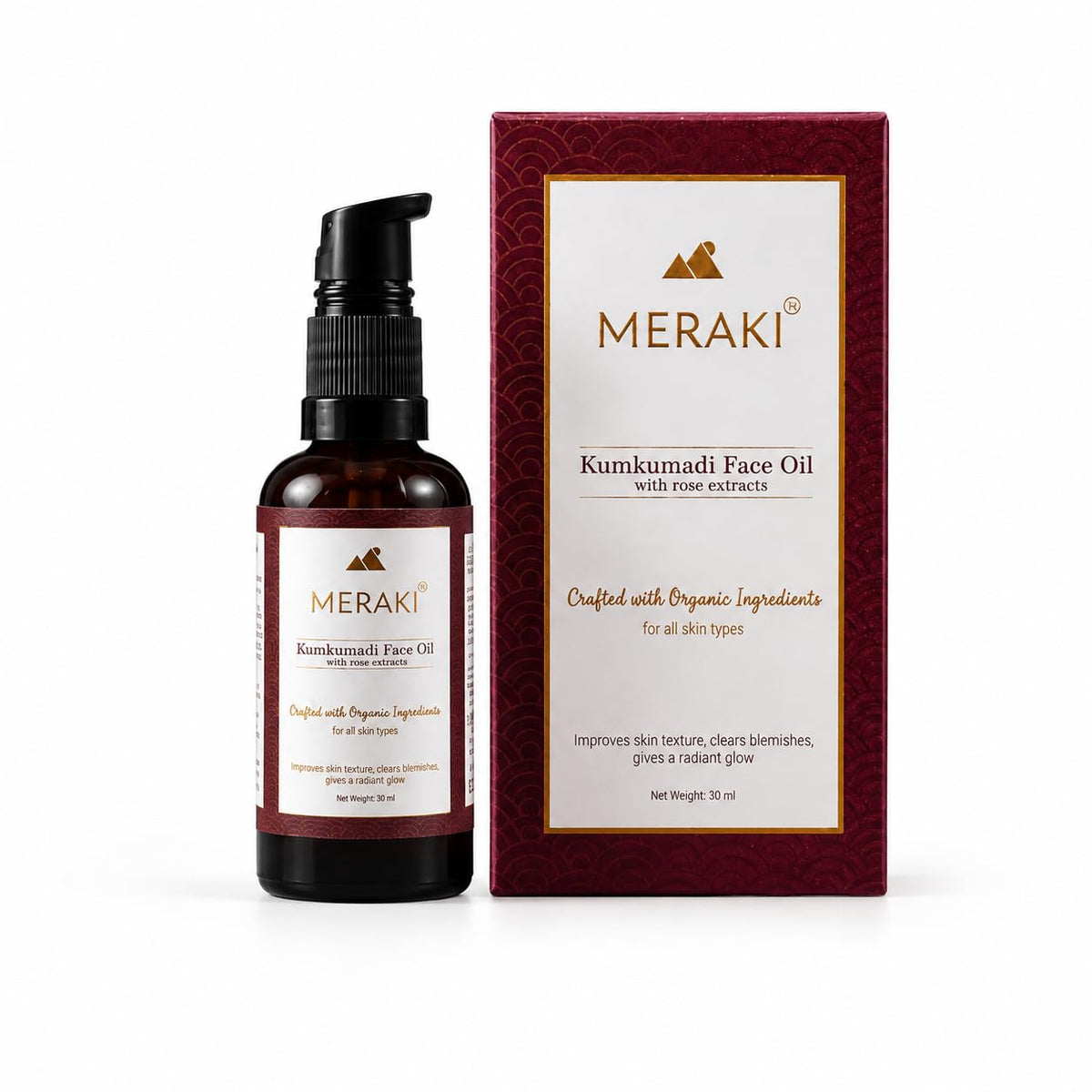 MERAKI Kumkumadi Face Oil with Rose Extracts - 30 ml | Ayurvedic Radiance Oil for Glowing Skin, Anti-Aging & Skin Brightening | Kumkumadi Tailam with Saffron, S