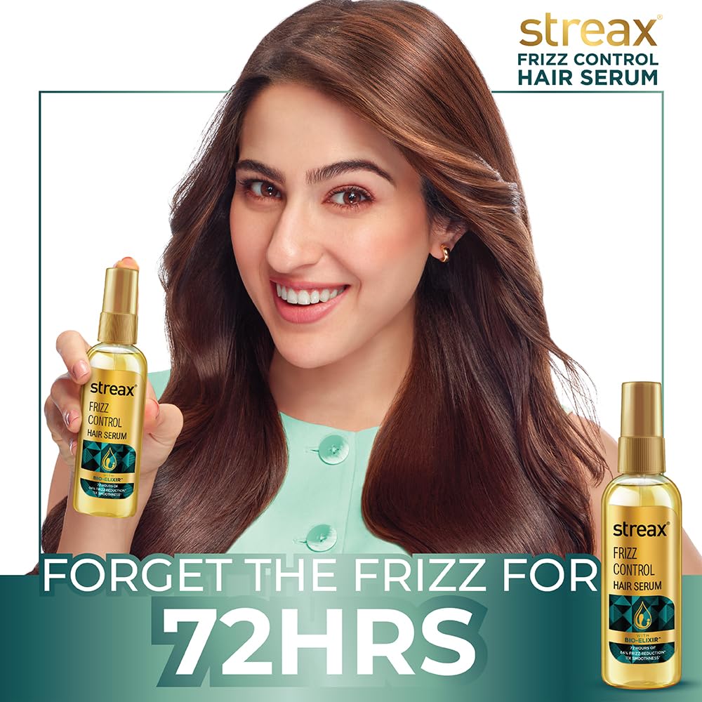 Streax Frizz Control Hair Serum for Dry Frizzy Hair- 100 ml, 72hrs Frizz Free Hair, For Women & Men, With Bio – Elixir, 84% Frizz Reduction & 11X smoothness 100