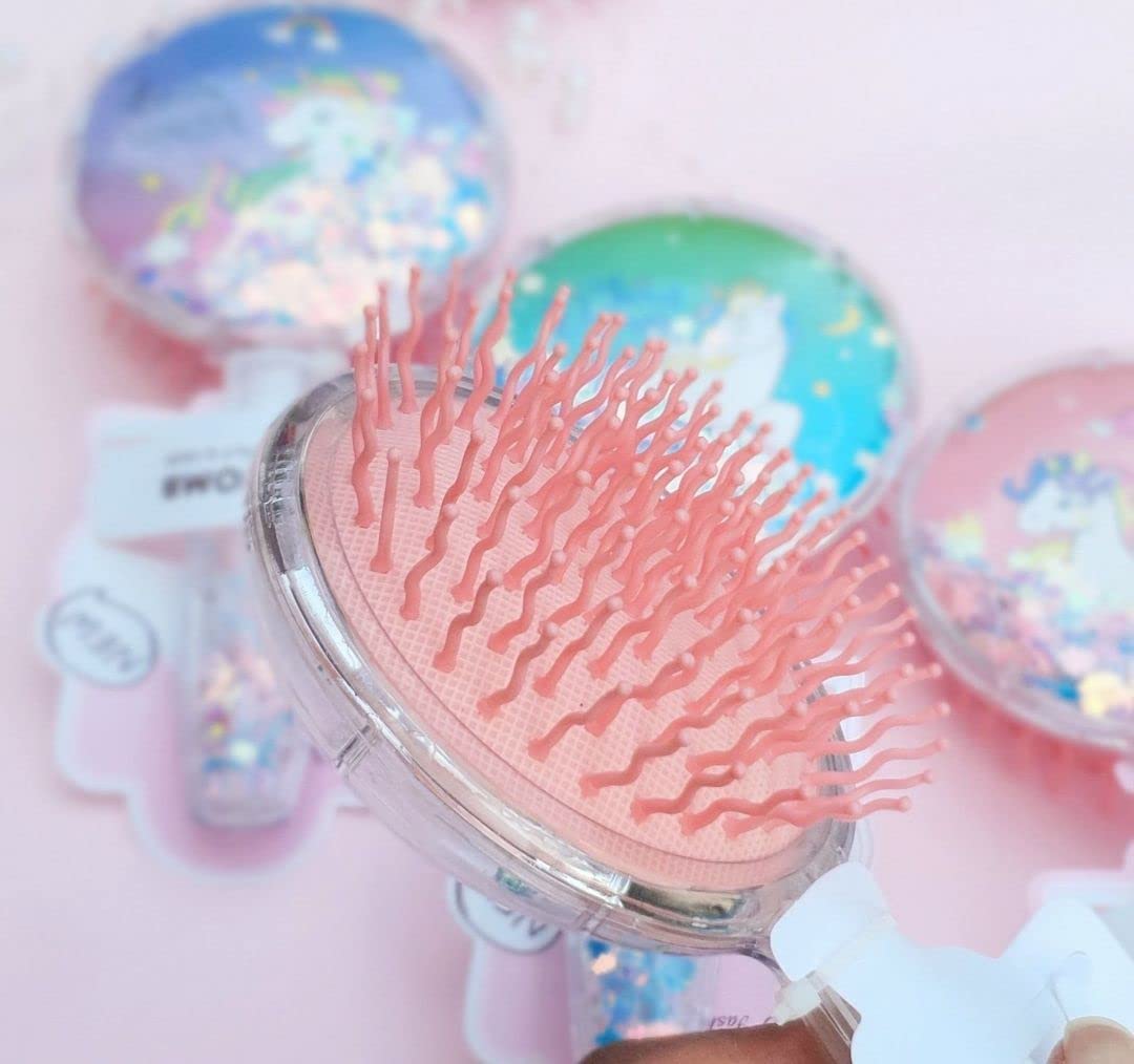 Kalakriti Unicorn Round Hair Comb, Hair Brush for Curly Hair Unicorn Paddle Hair Styling Brush Large Soft Bristle for Kids Girls Toddler Women Long Straight Cur