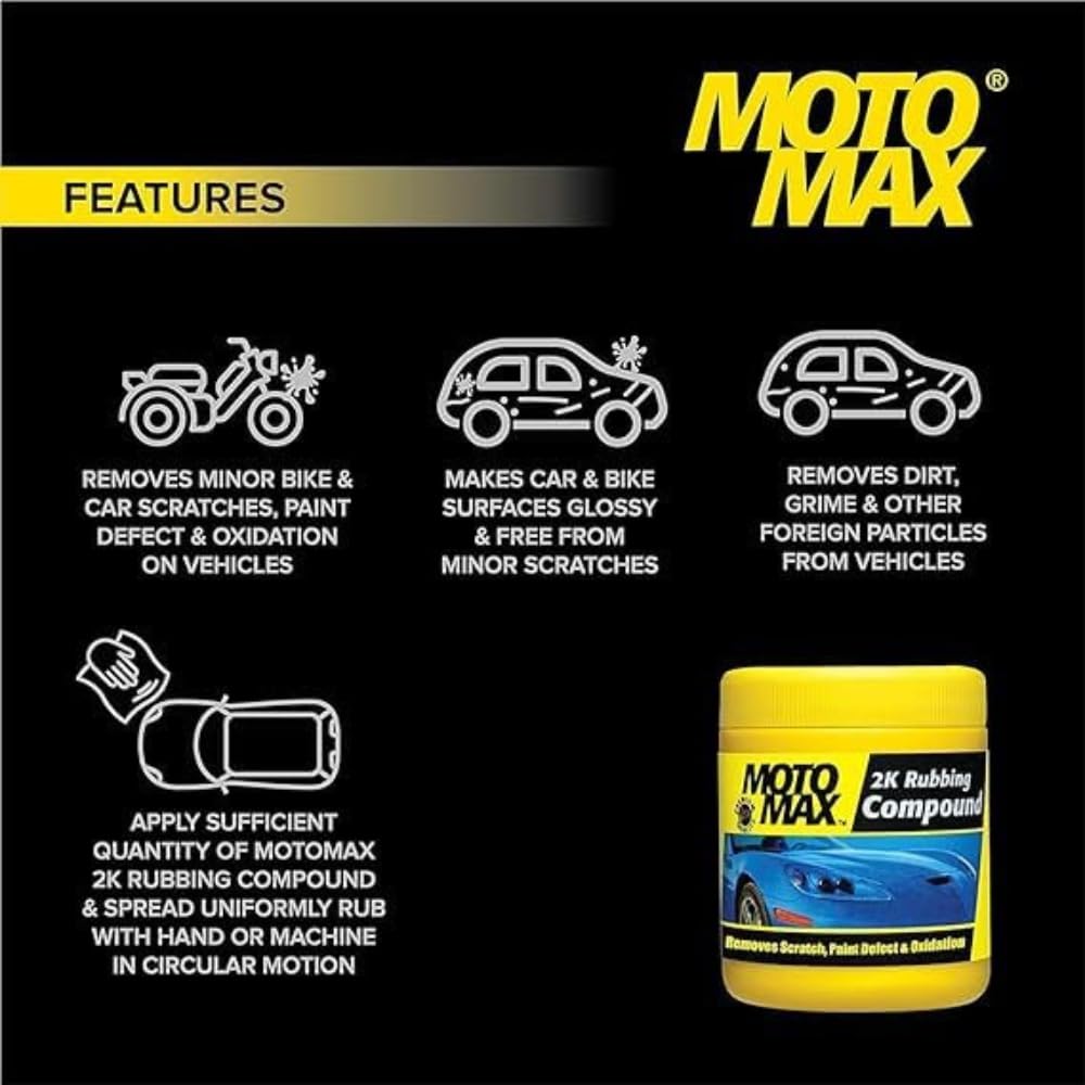 Motomax 2K Rubbing Compound 100g | Removes Minor Scratches, Swirl Marks, Paint defect and Oxidization from metal surfaces on Cars, Bike, Motorbikes | Removes di