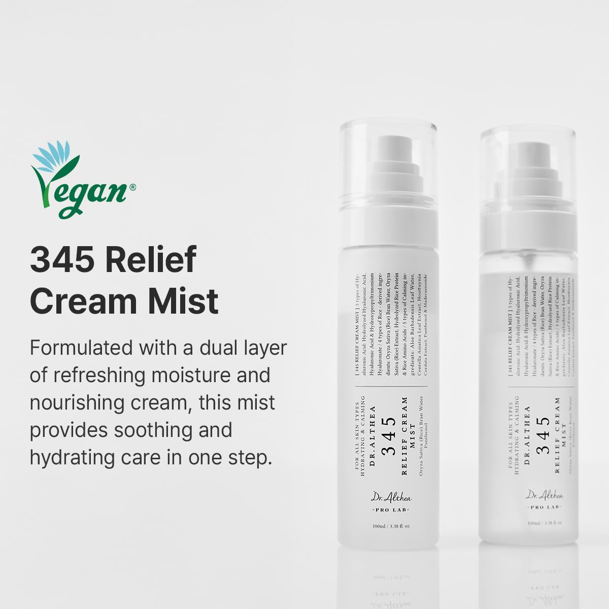 Dr.Althea 345 Relief Cream Mist | Hydrating Facial Mist with Rice Extract | Soothing Care for Sensitive Skin | Vegan Korean Skincare | 60ml