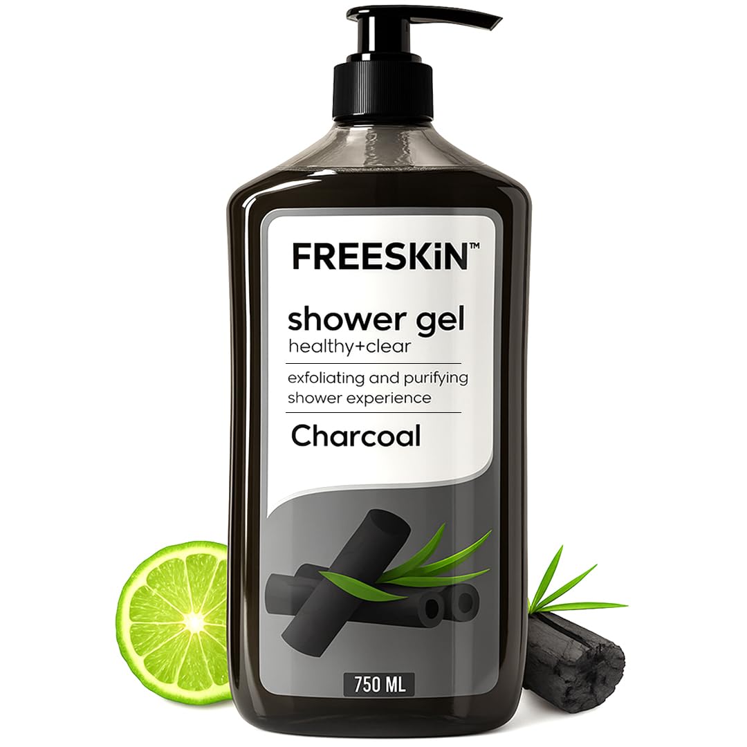 Freeskin Charcoal Shower Gel-750ml Healthy + Clear – Deep Detoxifying Body Wash with Activated Charcoal for Clear, Healthy Skin – Removes Impurities, Controls O