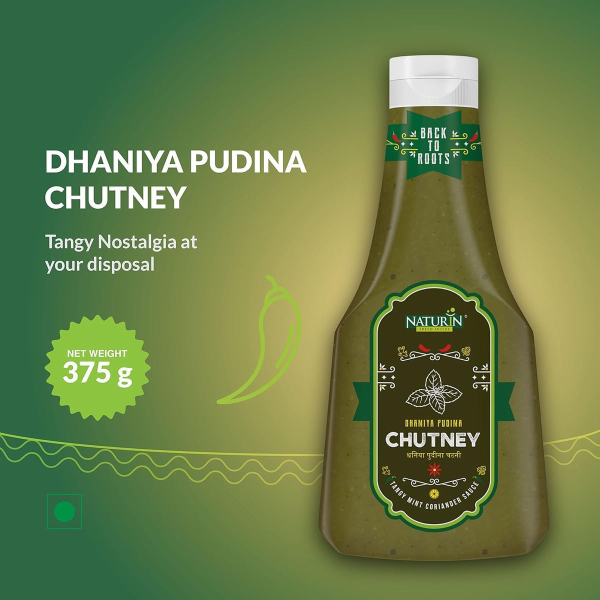 Naturin Dhaniya Pudina Chutney – Classic Mint & Coriander Sauce | Spicy, Tangy, Vegan & Gluten-Free | Perfect for Chaat, Samosa, Snacks