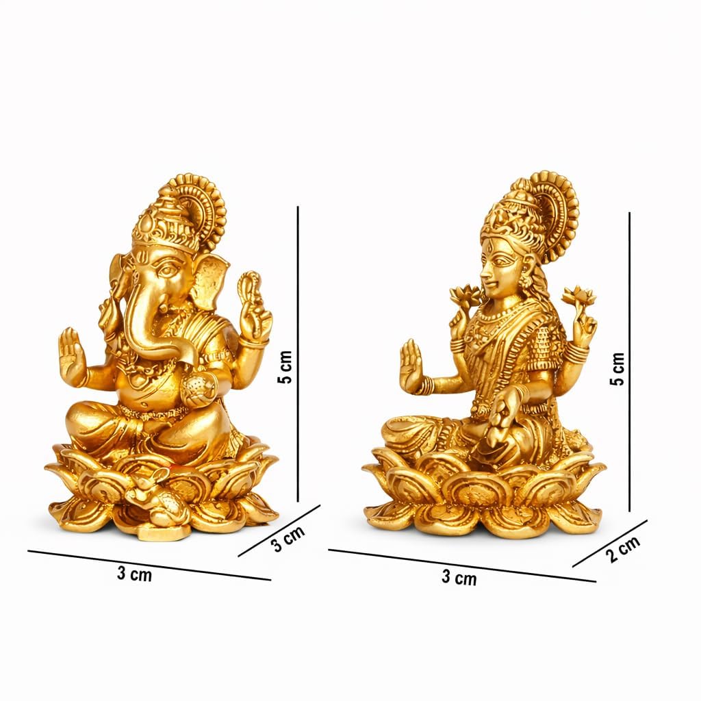 ASA 100% Pure Brass Lakshmi Ganesh Murti for Home Puja (Size: 5 cm) |Lakshmi Ganesh Idol for Desk, Car, Diwali and Home Decor |