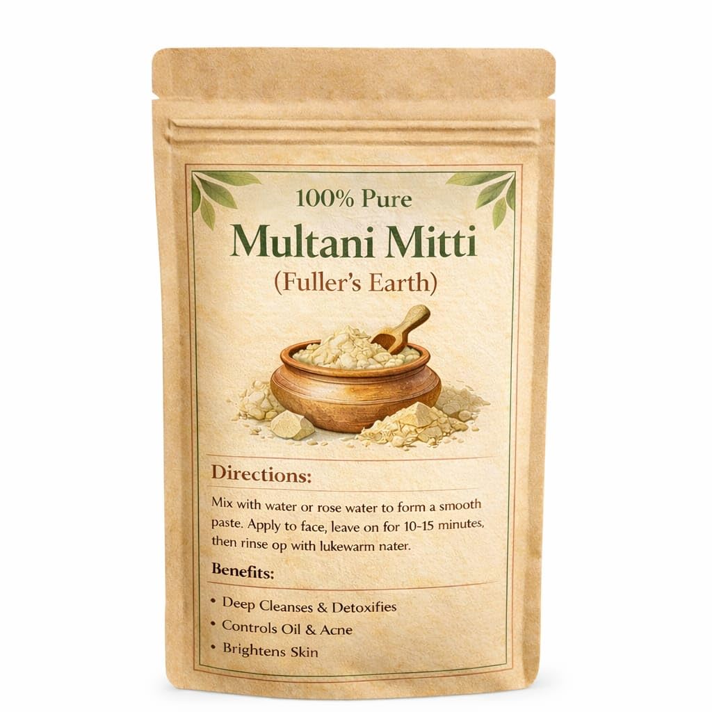 100% Pure Multani Mitti Fuller's Earth Face Pack, Natural Herbal Skincare for Men and Women, Chemical-Free Daily Use
