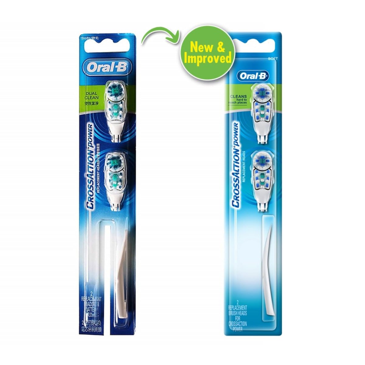 Oral B ORIGINAL Cross Action Battery Toothbrush Replacement Brush Heads [10X POWERFUL THAN COMPATIBLE PRODUCTS], Soft Bristles, 2 Refills White 2 count (Pack of