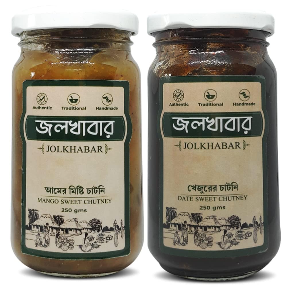JOLKHABAR | KHEJUR Misti Chatni n Aam Misti Chatni | 500gm Pack - Date Sweet Chutney n Mango Sweet Chutney | Bengali Misti Chutney | Authentic Traditional Handm