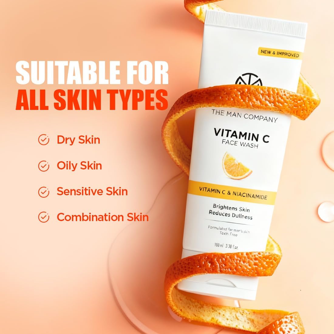 The Man Company Vitamin C Face Wash with Turmeric and Moringa | Paraben Free - 100ml, Pack of 2 | Face Wash For Man