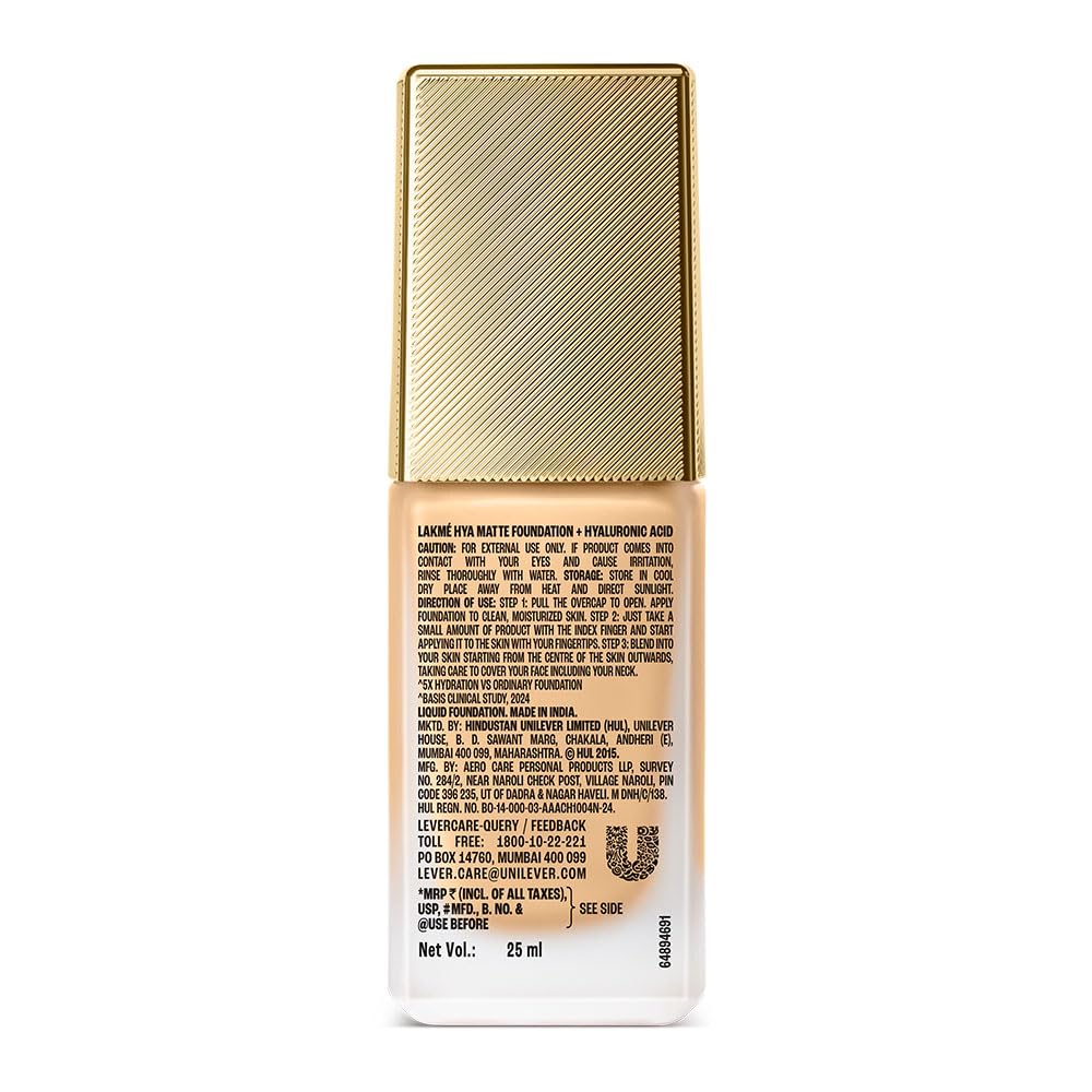 LAKMÉ 9to5 Hya Matte Full Coverage, All Skin type Foundation + Hyaluronic Acid Warm Creme - 25ml 25 ml (Pack of 1) Warm Creme