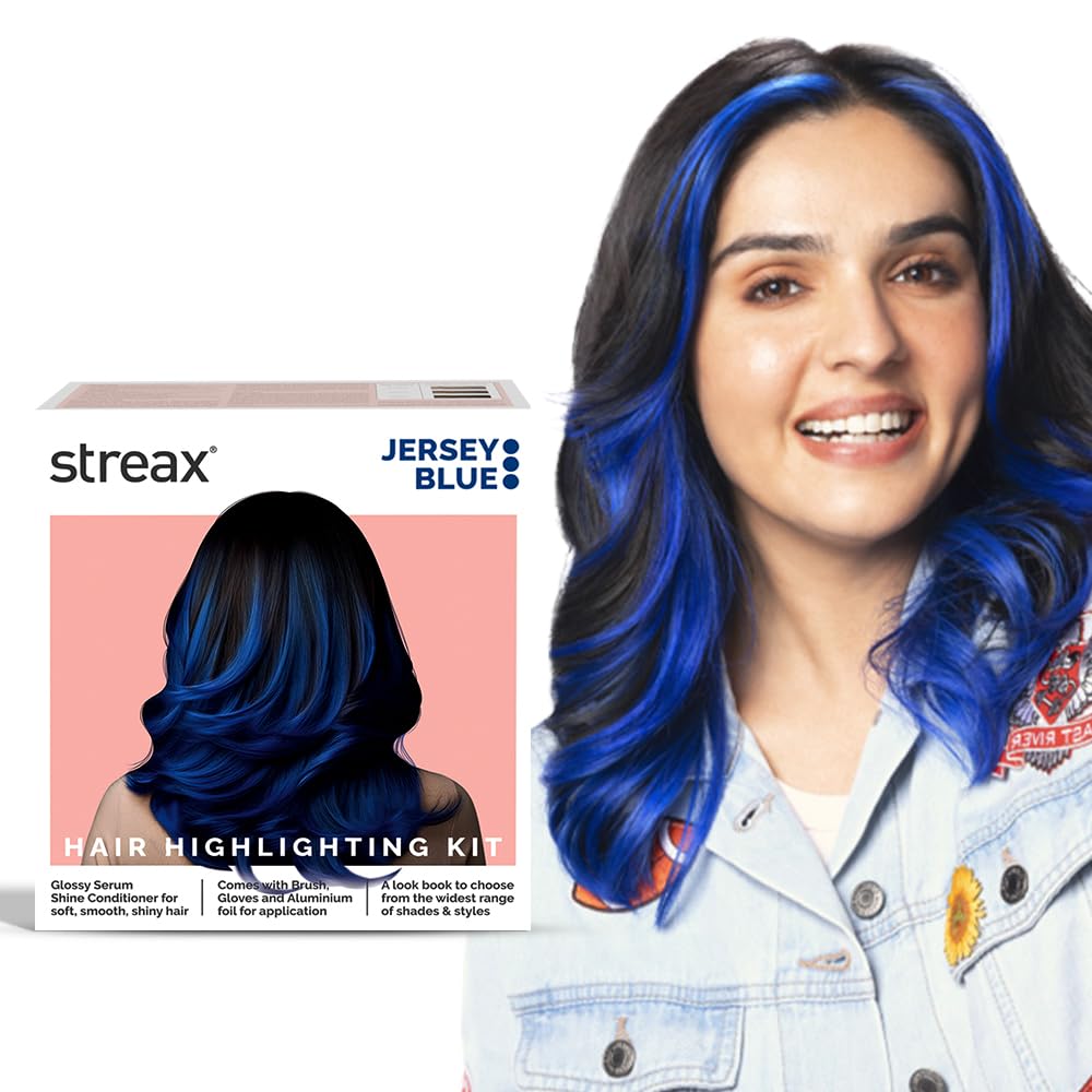 Streax Hair Colour Highlight Kit | Blue Jersey Blue - Pack of 1 | Enriched With Walnut & Argan Oil | For Women | Rich, Vibrant, Easy to Use, DIY Application 180