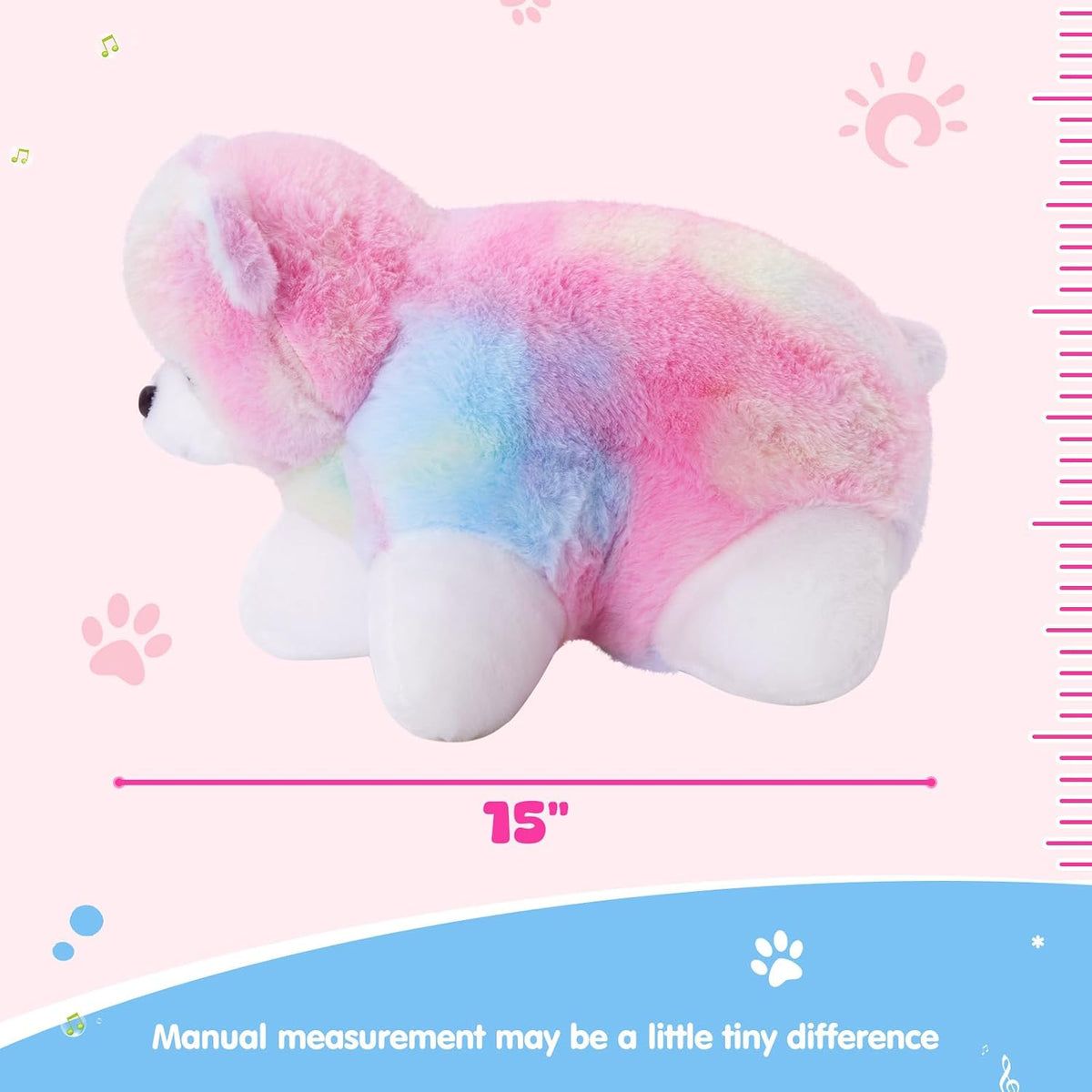 Glow Guards 15" Light up Musical Rainbow Teddy Bear Plush Pillow Cute Pink