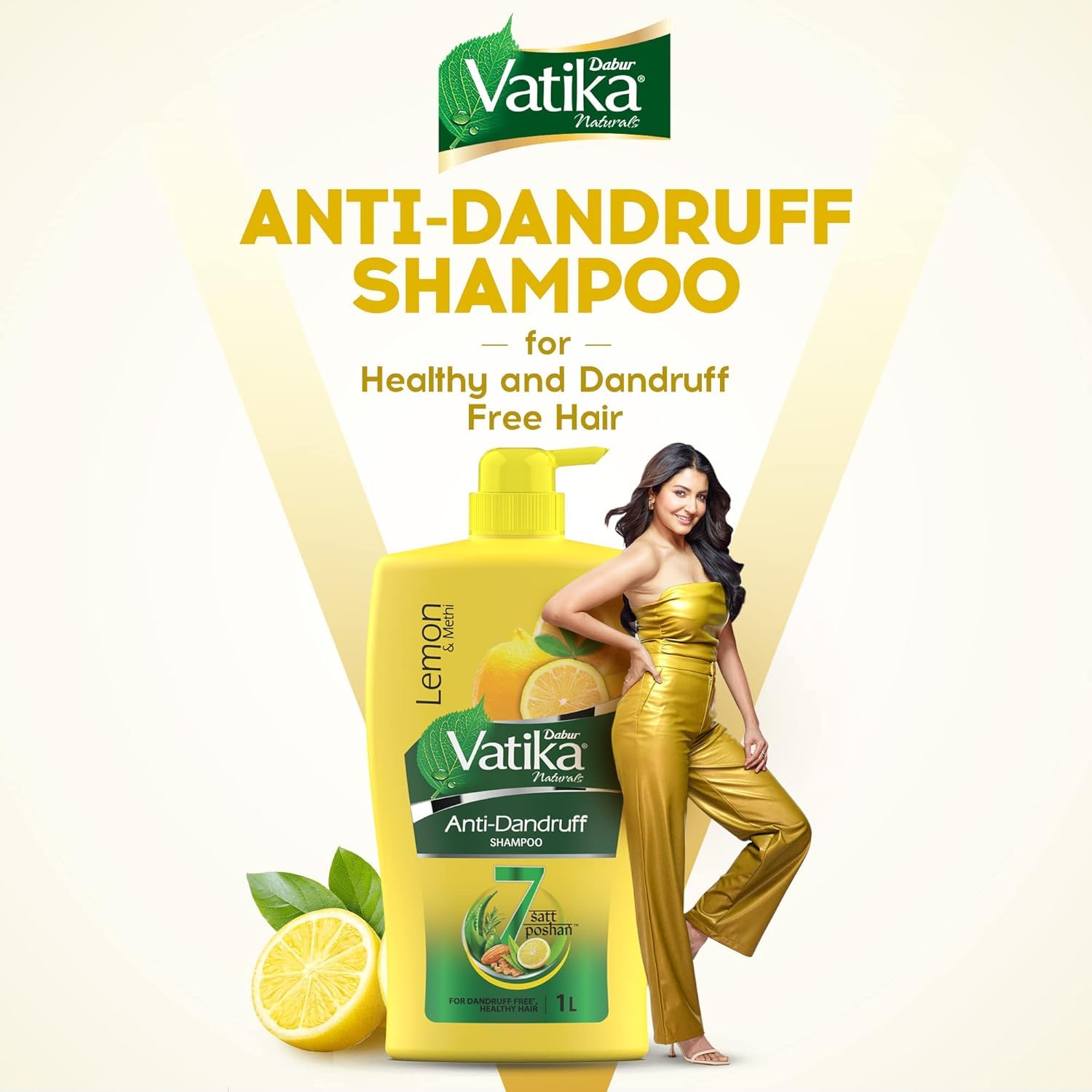 Dabur Vatika Naturals Anti Dandruff Shampoo - 640 ml | 7 Natural Herb Extracts | Contains Lemon, Methi & Tea Tree Oil | Exfoliates Flaky Scalp for Dandruff-Free Hair | Everyday Shampoo for Women & Men