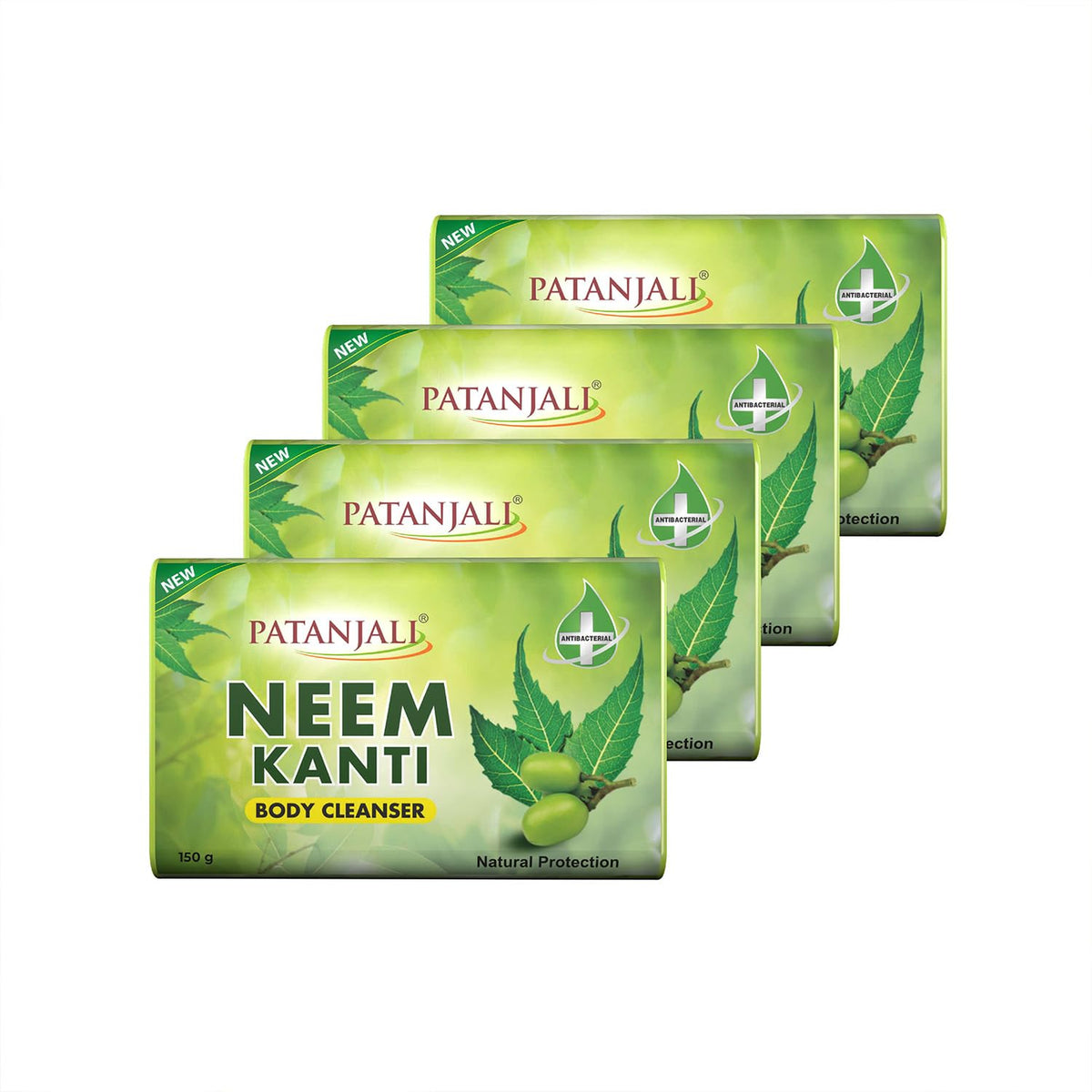 Patanjali Neem Kanti Herbal Body Cleanser Soap for Men and Women (150g, Pack of 4), Moisturizing & Deep Cleansing, Natural Neem Soap for Dry Skin 150 g (Pack of